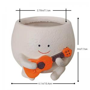 Cute Smiley Face Guitar Planter Pots Gift for Indoor Plants