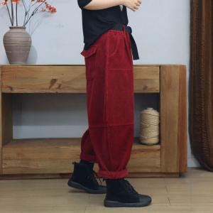 Relax-Fit Corduroy Fleeced Hippie Pants for Women