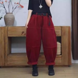 Relax-Fit Corduroy Fleeced Hippie Pants for Women