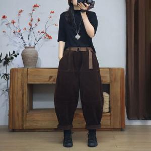 Relax-Fit Corduroy Fleeced Hippie Pants for Women