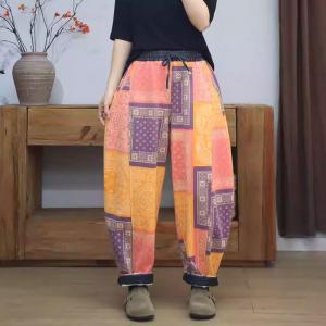 Totem Patterned Colorful Cotton Fleeced Ethnic Pants