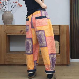 Totem Patterned Colorful Cotton Fleeced Ethnic Pants