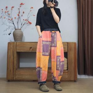 Totem Patterned Colorful Cotton Fleeced Ethnic Pants