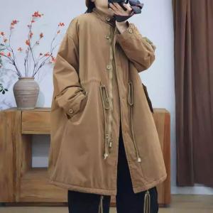 Drawstring Waist Quilted Cotton Padded Jacket