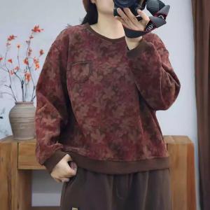 Winter Fleeced Cotton Floral Sweatshirt
