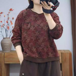 Winter Fleeced Cotton Floral Sweatshirt