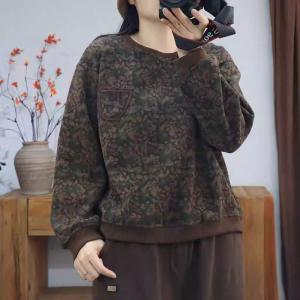 Winter Fleeced Cotton Floral Sweatshirt