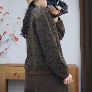 Winter Fleeced Cotton Floral Sweatshirt