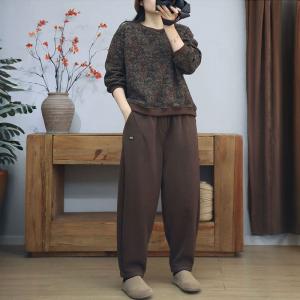 Winter Fleeced Cotton Floral Sweatshirt