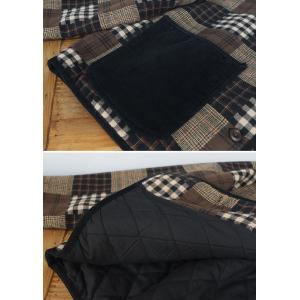 Black Pockets Cotton Linen Quilted Tartan Jacket