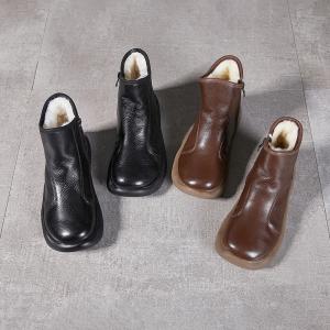 Plush Lined Size Zip Leather Winter Boots