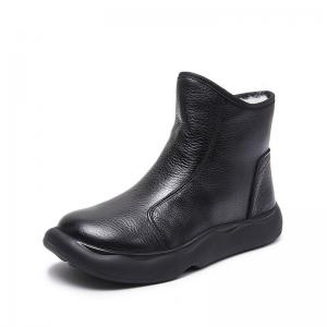 Plush Lined Size Zip Leather Winter Boots