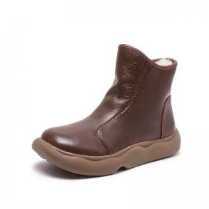 Plush Lined Size Zip Leather Winter Boots