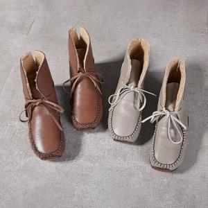 Warm Lining Lace Up Flat Comfy Booties