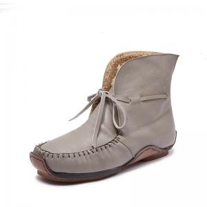 Warm Lining Lace Up Flat Comfy Booties