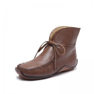 Warm Lining Lace Up Flat Comfy Booties