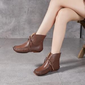 Warm Lining Lace Up Flat Comfy Booties
