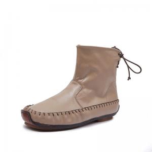 Back Tied Plush Lined Handmade Flat Boots