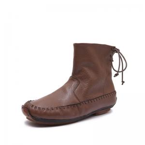 Back Tied Plush Lined Handmade Flat Boots