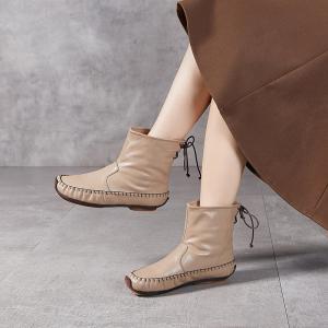 Back Tied Plush Lined Handmade Flat Boots