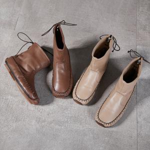 Back Tied Plush Lined Handmade Flat Boots