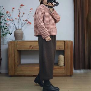 Crew Neck Classic Plaid Quilted Jacket