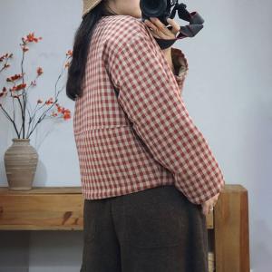 Crew Neck Classic Plaid Quilted Jacket
