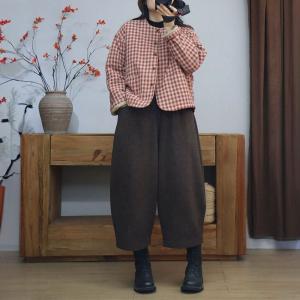 Crew Neck Classic Plaid Quilted Jacket