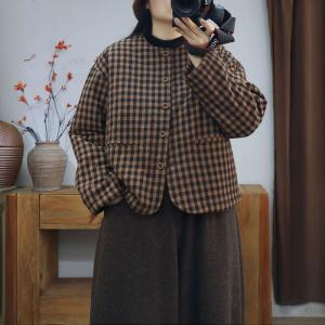 Crew Neck Classic Plaid Quilted Jacket
