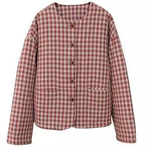 Crew Neck Classic Plaid Quilted Jacket