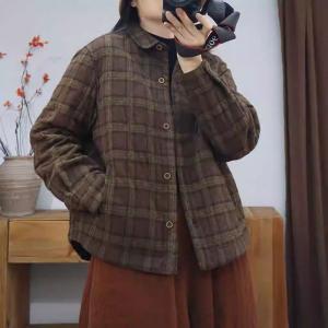 Quilted Lapel Collar Oversized Tartan Shirt
