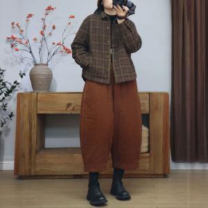 Quilted Lapel Collar Oversized Tartan Shirt