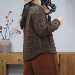 Quilted Lapel Collar Oversized Tartan Shirt