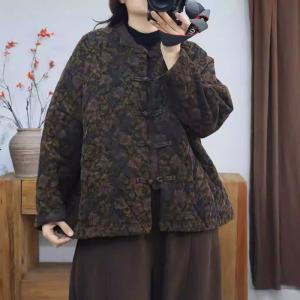 Eastern Fashion Frog Buttons Quilted Floral Coat