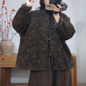 Eastern Fashion Frog Buttons Quilted Floral Coat