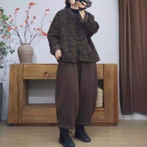 Eastern Fashion Frog Buttons Quilted Floral Coat