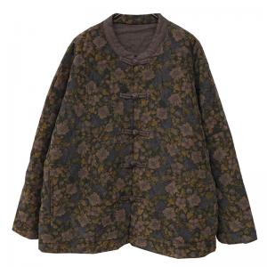 Eastern Fashion Frog Buttons Quilted Floral Coat