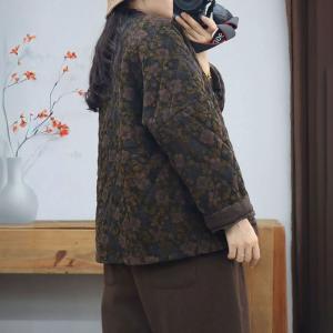 Eastern Fashion Frog Buttons Quilted Floral Coat