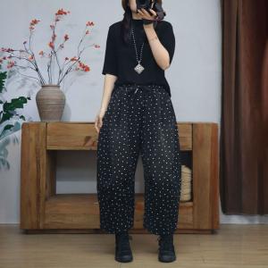White Dots Black Fleeced Baggy Jeans