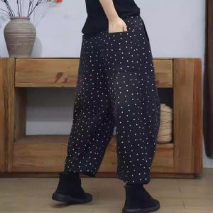 White Dots Black Fleeced Baggy Jeans