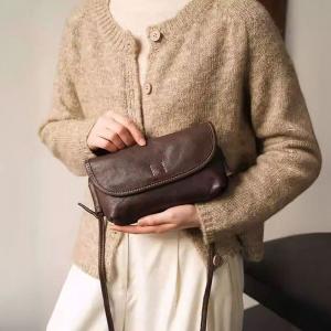 Soft Leather Zip Up Unisex Shoulder Bag