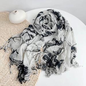 Elegant Fringed Cotton Printed Scarf