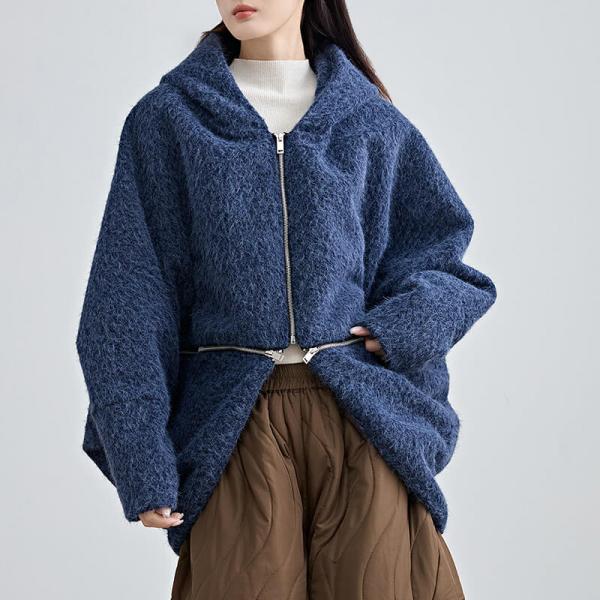 90s Fashion Zip Decoration Hooded Designer Coat
