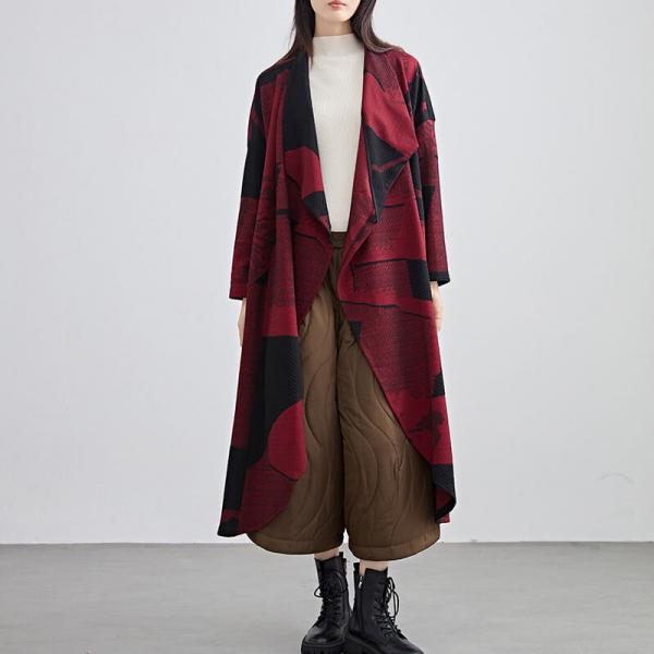 Waterfall Collar Wool Blend Red Waistcoat