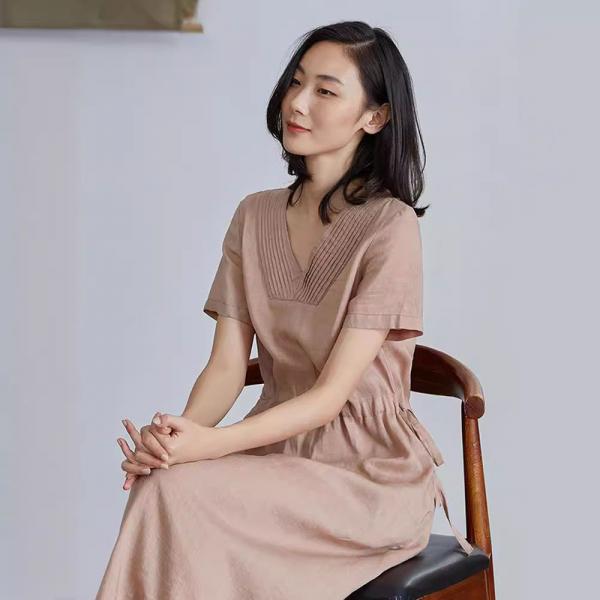 Minimalist Chic Tied Waist Linen Summer Dress