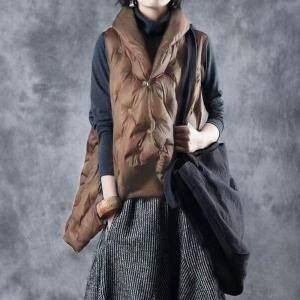 Stand Collar Womans Black Short Vest A-Line Puffer Coat