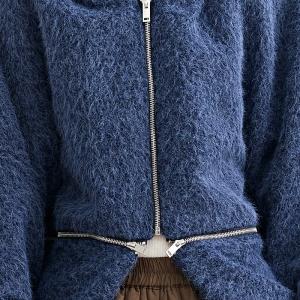 90s Fashion Zip Decoration Hooded Designer Coat
