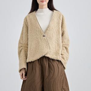 V-Neck Fluffy Elegant Short Coat