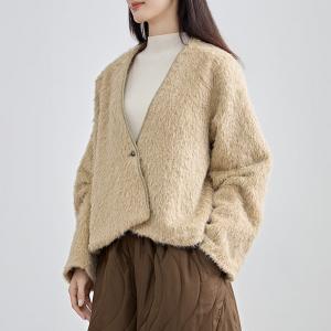 V-Neck Fluffy Elegant Short Coat