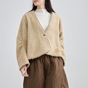 V-Neck Fluffy Elegant Short Coat